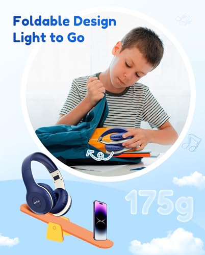EarFun K2 Kids Bluetooth Headphones, Kids Headphones with Volume Limited, 40H Playtime, Built-in Mic, Stereo Sound, Foldable Over-Ear Headphone for School/Travel/iPad/Tablet, Blue - color: Blue