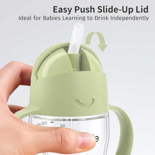 Evorie Tritan Weighted Straw Cup Baby Training Cup, Spill Proof, 7 Oz, 6M+ | BPA & BPS-Free, First learning cup, 360° drinking, Dishwasher safe, Durable Sippy Cup, Light Matcha - color: Light Matcha
