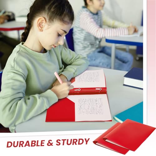 Yeaqee 30 Pcs Plastic Folders with Pockets and Prongs Plastic Folder 2 Pockets 3 Prongs with Card Slot for Office, School for Students, Teachers, Office Workers (Red) - color: Red