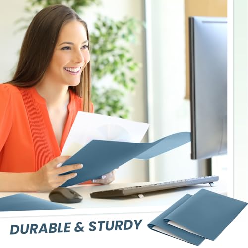 Yeaqee 80 Pcs Plastic Folders with Pockets and Prongs Plastic Folder 2 Pockets 3 Prongs with Business Card Slot Back to School Folders for Students, Teachers, Office Workers (Blue-Gray) - color: Blue Gray