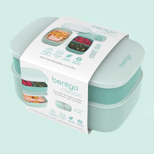 Bentgo Classic Stackable 3-Compartment Adult Bento-Style Lunch Box | Removable Utensil Set and Sealing Strap, BPA-Free, Food Container Ideal for Meal Prep, Work, and On the Go (Coastal Aqua) - color: Coastal Aqua