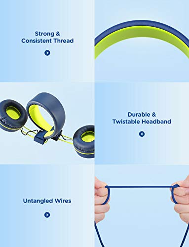 iClever Kids Headphones with Microphone, 85dB/94dB Volume Limited, Stereo 3.5mm Jack, Tangle-Free Wired Headphones for Boys/Girls/School/Travel/iPad, Green - color: Blue,Green