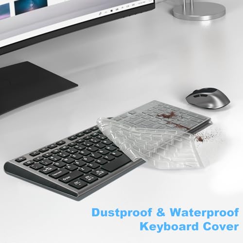 FENIFOX Wireless Keyboard and Mouse, Rechargeable USB C Combo Silent Quiet Compact Full Size Flat with Number Pad Soft Cover for Mac MacBook iMac Windows PC Laptop Computer Office - Black & Grey - color: Black Grey