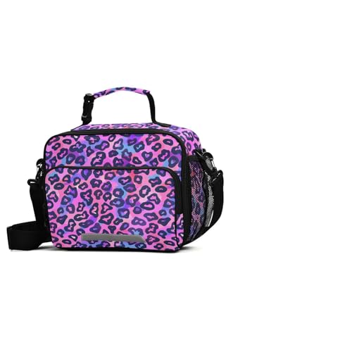 MNSRUU Student Lunch Bag Neon Purple And Pink Leopard Insulated Lunch Totes Picnic Bag Lunch Box with Adjustable Shoulder Strap for Teen Kids Adults - color: Leopard 13