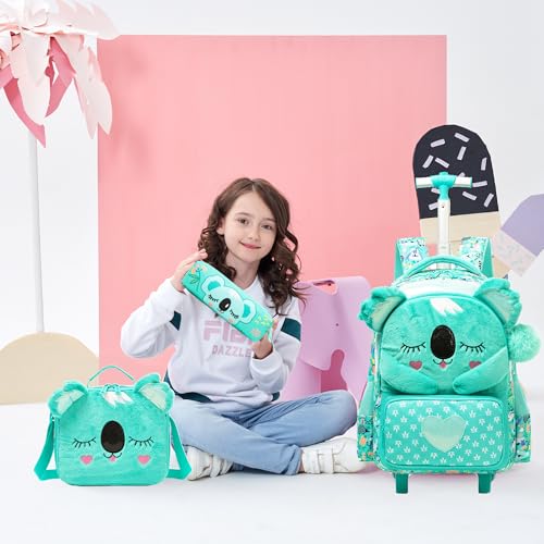 Meetbelify Kids Rolling Backpack with Wheels for Girls Cute koala School Roller Backpack,Carry on Travel Luggage with Lunch Bag and Pencil Case for Girls Ages 5-12 - color: 01 Koala