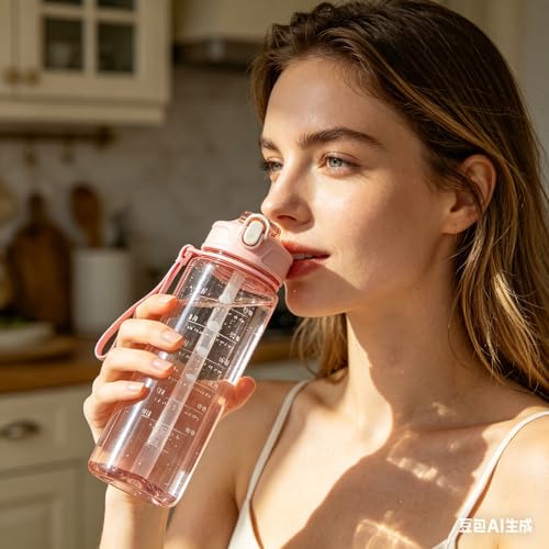 Motivational Time Marker Water Bottle, BPA-Free Leakproof Sports Water Bottle with Straw for Gym Fitness