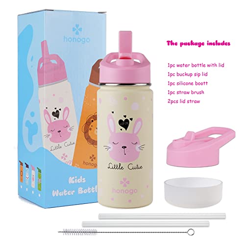 16 oz Stainless Steel Insulated Kids Water Bottle, Leak Proof Metal Thermal Flask with Straw lid, Cute Toddler Tumbler Cup for School Girls & Boys (Pink, Bunny) - color: Pink, Bunny