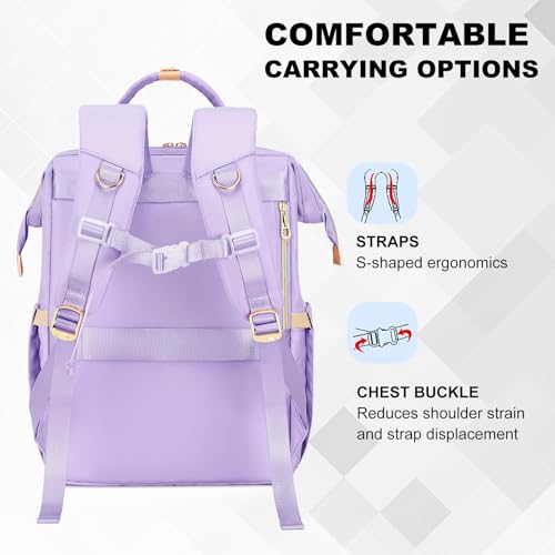 AIJIEKE Lunch Backpack for Women, 15.6 Laptop Backpack, Lunch Box, Purple | Water resistant computer bag with insulated leakproof cooler. Travel meal prep backpack for nurse, teacher, college commute - color: Purple