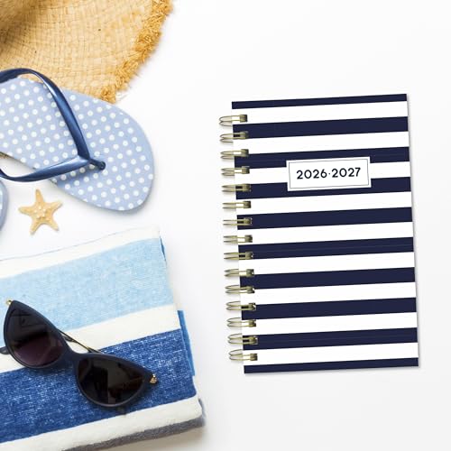 Blueline® Essential Academic Daily/Monthly Planner, August 2026 to July 2027, Gold Twin-Wire Binding, Poly Cover, 8" x 5", Nautical Design, Cabana (CA214PH.02) - color: Cabana