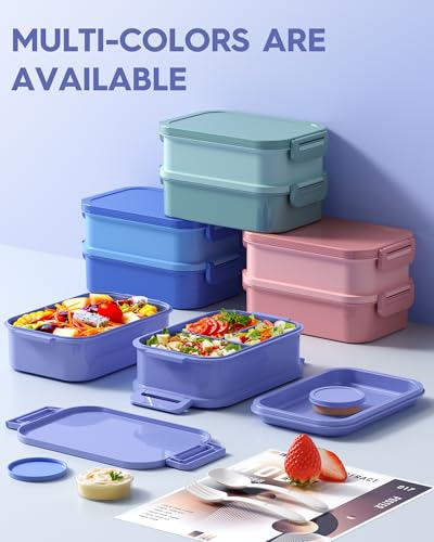 KEMETHY Adults Bento Lunch Box Set with Thermo Bag, 74oz Stackable Leak-proof 3-tiers Bento Box, Built-in Utensil and Sauce Container for Work, School, Dining Out (Purple) - color: Lavender Purple