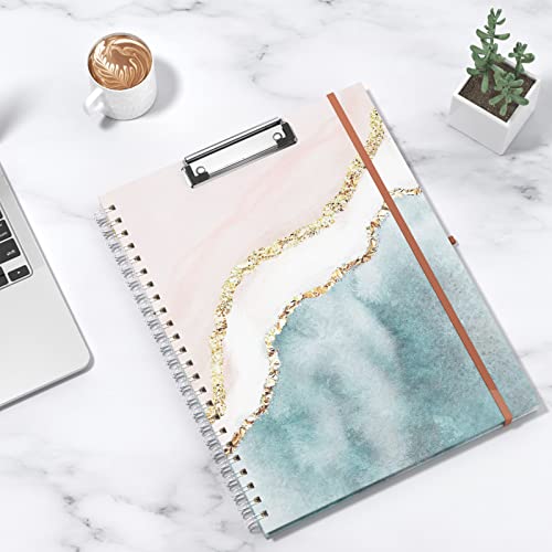 Rimilak Spiral Clipboard Folio with Refillable Lined Notepad, 14.5 x 9.8 In, Hardcover Cover with 5 Interior Pockets, Elastic Band and Pen Loop Series. Cute Stylish Clipfolio, Pink Gold Marble - color: Pink Gold Marble