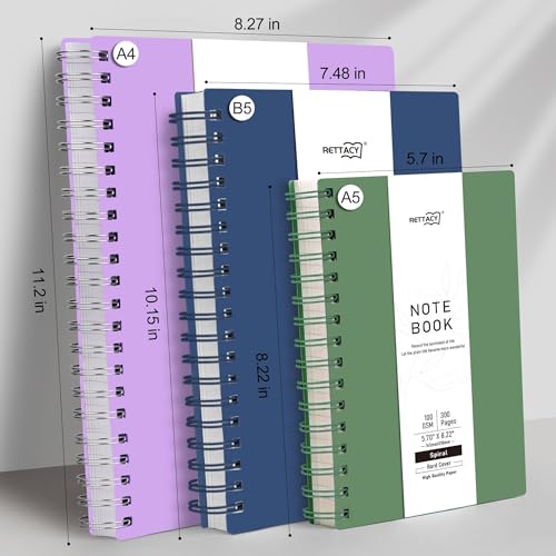 RETTACY 도트 저널 노트, 300페이지, A4 대형 사이즈(21.6 x 29.9cm(8.2 x 11.2인치)), 100GSM 두꺼운 용지, 유연한 플라스틱 커버, 나선형 바인딩, 저널링, 계획, 추적용(다크 그린) - color: 다크 그린., size: A4
