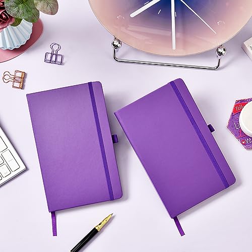 Dotted Journal/Notebook - Dot Grid Hard Cover Notebook, Premium Thick Paper with Fine Inner Pocket, Black Smooth Faux Leather, Pen Loop, 5.3'' x 8.26'' - Lavender - color: Lavender, size: Dotted