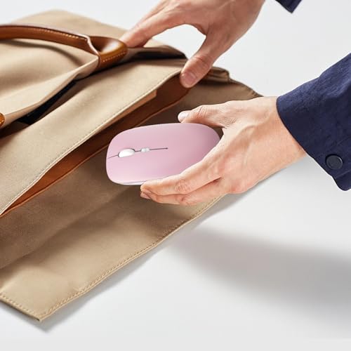 Wireless Bluetooth Mouse, Rechargeable, LED, Silent, Ultra-thin Design (Bluetooth 5.2 and 2.4GHz USB Receiver) | Portable Computer Mouse for Laptops, iPads, MacBooks and Apple Devices (Pink) - color: Pink