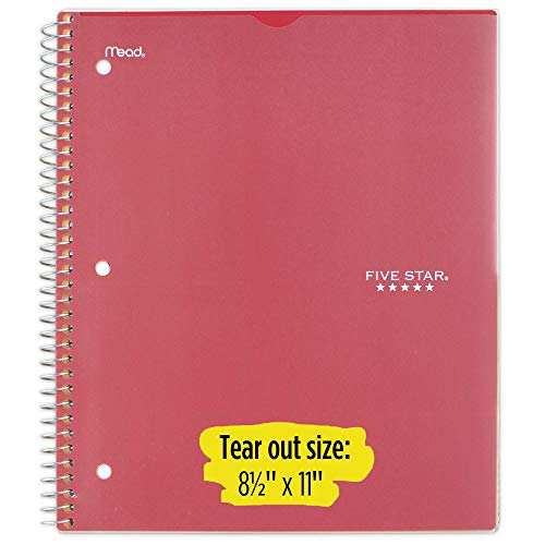 Five Star Spiral Notebook, 1 Subject, College Ruled Paper, 100 Sheets, 11" x 8-1/2" Sheet Size, Customizable Cover, Red (73814) - color: 02 Red
