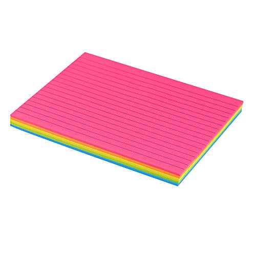 Lined Sticky Notes 6X8 in Bright Ruled Post Stickies Colorful Super Sticking Power Memo Pads Its Strong Adhesive, 5 Pads/Pack, 28 Sheets/pad - size: 6x8 in