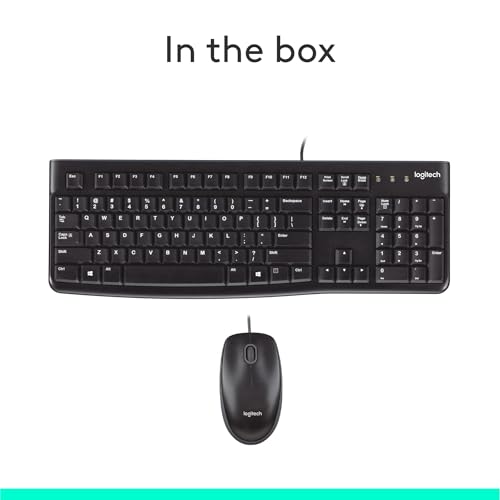 Logitech MK120 Wired Keyboard and Mouse Combo for Windows, Optical Wired Mouse, Full-Size Keyboard, USB Plug-and-Play, Compatible with PC, Laptop - Black