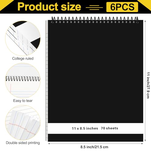 Resurhang 6 Pcs Legal Pad Top Spiral Bound Notebook 70 Sheets Double Sided College Ruled Paper Notepad Memo Steno Pad with Stiff Cover for Business College(8.5 x 11 Inches,No Holes,White) - color: White, size: 8.5 x 11 Inches, style: No Holes