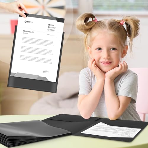 Henoyso 24 Pack Take Home Folders with 2 Pockets and Tabs, Plastic Classroom Communication Homework Folder School-to-Home with Clear Front Pocket for Students Parent Teacher Connector (Black) - color: Black