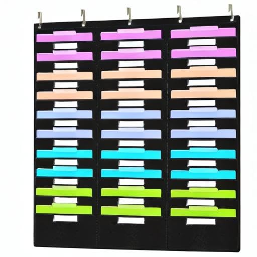 Eamay Hanging File Folder Organizer - 30 Pockets, 5 Over The Door Hanger - Office Document Letter Organizer - color: Black 30 Pockets