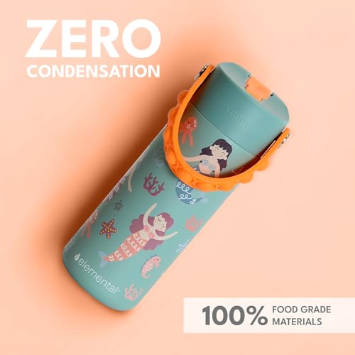 Elemental Insulated Kids Water Bottle, Stainless Steel Water Bottle with Straw Lid & Pop-It Handle, Leak-Proof Water Bottles for School, Boys or Girls, Travelling and Sports, 18oz - Mermaid Sisters - color: Mermaid Sisters