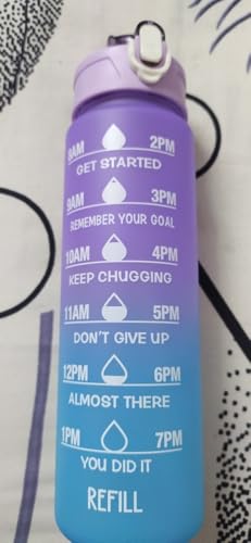 Motivational Drinking Water Bottle with Time Marker & Stickers โ 900ml Gradient Purple & Blue Leakproof BPA-Free Water Tracker Bottle with Straw & Flip Lid โ Reusable Sports Bottle
