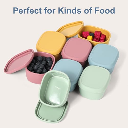 8 pcs 10 oz Silicone Snack Containers for Kids Small Food Containers with Lids, Fruit Container for Lunch, Stackable Lunch Container for Kids, Daycare, School and Travel - size: 10oz-8pcs