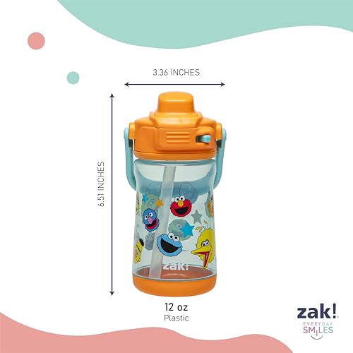 Zak Designs Sesame Street Beacon Kid Water Bottle for Travel or At Home, 12oz Plastic is Durable and Leak-Proof with Liquid Lock Spout, Cover, Carry Handle, Protective Base (Elmo & Friends) - color: Sesame Street (Elmo & Friends)
