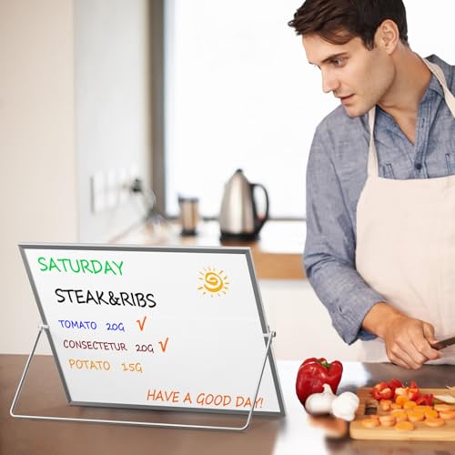 MaxGear Dry Erase Board with Stand 16" x 12", Small Whiteboard for Desk | Double-Sided Adjustable Tabletop Writing Board with Marker, Portable Desktop White Board for Office, Home, Study - size: 16"W x 12"H