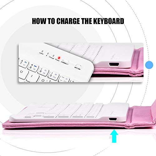 Portable Bluetooth Keyboard with Leather Case Cover with for 4.5''-6.8'' iOS, Android and Windows Smart Phones, Detachable with Kickstand - color: Pink