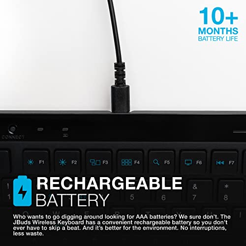 JLab JBuds Wireless Keyboard, 95 Key, Multi-Device Bluetooth and USB dongle, Soft Touch Keys, Media knob, Custom Profiles, Black - size: 1 Pack