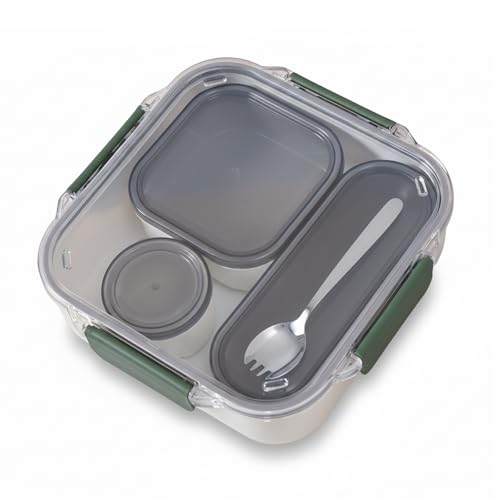 Lunch Bento Box Adults, Leakproof Compartment Adult Lunchable Salad Food Containers for Men Women, Bpa Free Reusable lunchbox, Microwave Dishwasher Safe, Green - color: Green