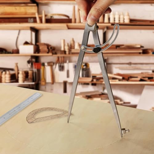 Compass Geometry Tool, Drawing Compass, Professional 12 Inch Large Compass with Wing for Woodworking, 6 Inch Protractor, 12 Inch Ruler for Carpenter, Drafting - size: 12 inches