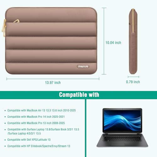 MOSISO Laptop Case 13.3 inch,13-13.3inch Puffy Laptop Sleeve, Brown | Compatible with MacBook Air 13.6 M5 M4 M3 M2 M1/Neo/Pro 13/14,HP Dell ASUS Lenovo,Polyester Horizontal Bag with Small Case - color: Brown, size: 13.3 inch