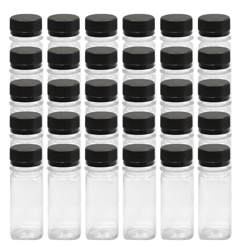 30 PCS 2 oz Plastic Juice Bottles with Lids | Empty Clear Milk Bottles with Lids, Beverage Containers for Juice, Milk and Other Drink - size: 2 oz / 60 ml (30 Count)