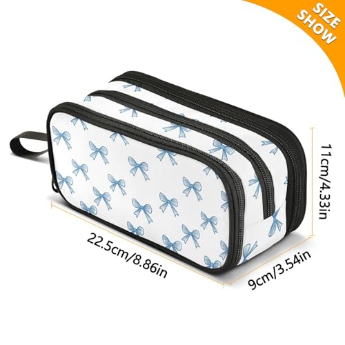 ALAZA Blue Bow Pattern Large Pencil Case, Pen Pouch Pencil Bag with 3 Compartments Pen Holder Organizer Stationery Bag - color: A3599