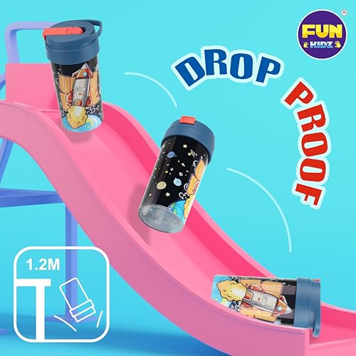 17oz Rocket Kids Water Bottle, Toddler Spout Cover and Carry Handle Design Lid Leak Proof BPA free Cup for Boys Ages 3+ Dishwasher Safe for Sports School Travel with Silicon Straw