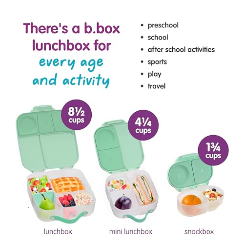b.box Mini Lunch Box Kids | 4.25 Cup Leak Proof Bento Box for Kids Ages 3+ | 3 Compartment Snack Containers, School Lunch Container, Dishwasher Safe, BPA-Free, PFAS-Free - Spearmint - color: Spearmint, size: 1-pack