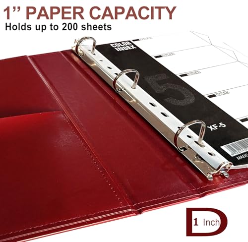 Oversized 1 Inch D-Ring 3 Ring Binder, Faux Leather, Red | Faux leather inside and out; fits 8.5 x 11 paper, sheet protectors, dividers, recipes, certificates, and files. - color: Red, size: 1 Inch