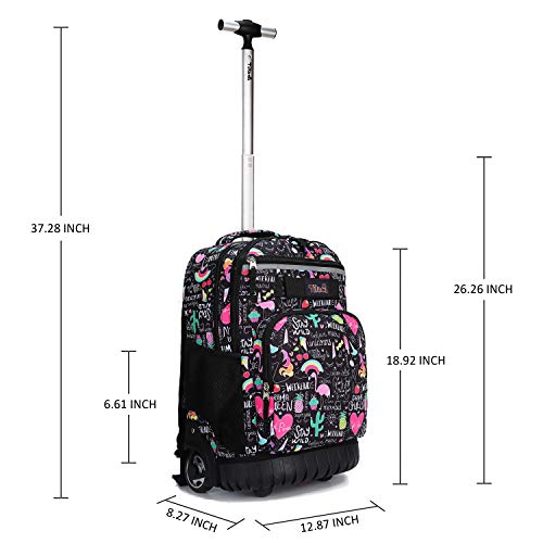 Tilami Rolling Backpack 18 inch Wheeled Backpack School College Student Travel Trip Boys and Girls - color: Ins Black