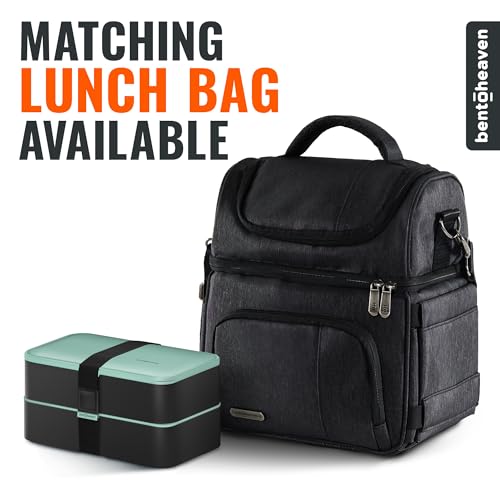 Bentoheaven Bento Box Adult, Stackable Lunch Box, 40 oz, Billie Green | BPA-free, leakproof and microwave-safe with 2 compartments, utensils, chopsticks, divider and sauce cup for men and women. - color: Billie Green