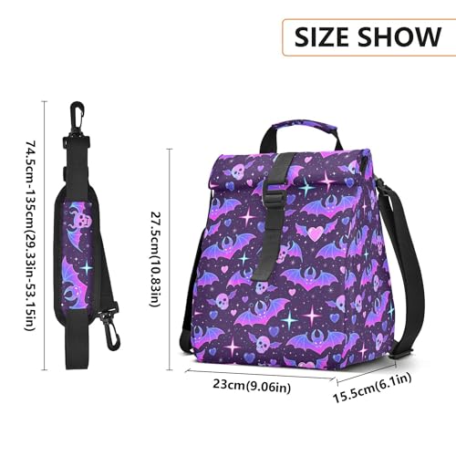 MNSRUU Insulated Lunch Bag Women Men Aldults, Purple Bat Gothic Portable Reusable Thermal Meal Lunch Tote Cooler Bag Organizer, Adjustable Shoulder Strap, Handle - color: Skulls 218