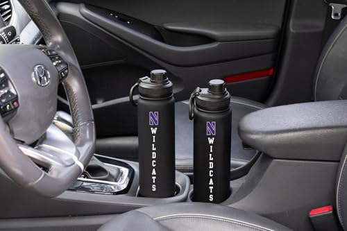 Northwestern Logo Water Bottle - Black Double Walled Stainless Steel 24 oz Keeps Drinks Cold or Hot - color: Northwestern - Black