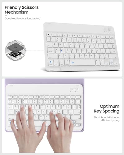 MoKo Universal Tablet Case with QWERTY Keyboard for 9",9.7",10.1",10.2",10.4",10.5",10.9",11" Tablets, with Removable Wireless Bluetooth Keyboard&Pen Holder for iPad Samsung Fire Pixel, Purple Marble - color: Purple Marble