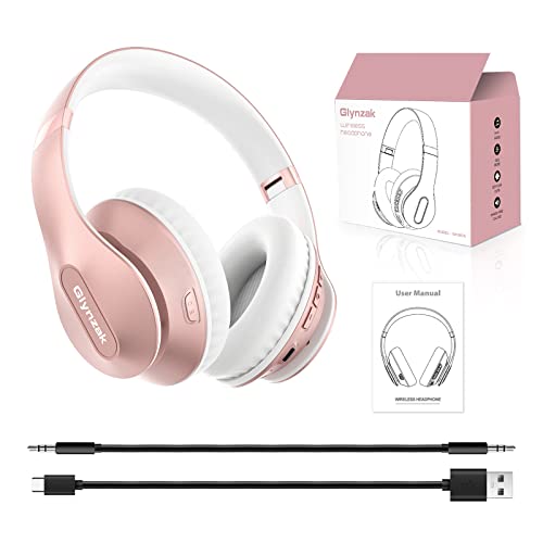Wireless Bluetooth Headphones Over Ear 65H Playtime HiFi Stereo Headset with Microphone and 6EQ Modes Foldable Bluetooth V6.0 Headphones for Travel Smartphone Computer Laptop Rose Gold - color: Rose Gold