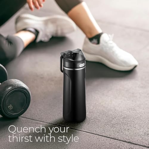SipX Insulated Water Bottle, Water Bottle with Straw Lid, 18 oz Triple Insulated Stainless Steel, Leakproof, BPA-Free, Slim Durable Metal Bottle for School, Gym, & Office, Black - color: Black Pearl