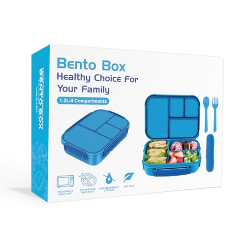Amathley Lunch Box Kids,Bento Box Adult,Leakproof Lunch Containers for Adults/Kids/Toddler,1200ML-4 Compartments bento Lunch box with Utensil,Microwave & Dishwasher & Freezer Safe (Blue) - color: Blue
