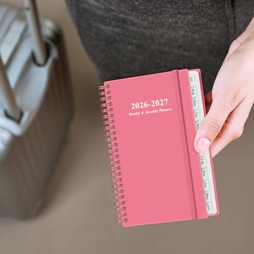 2026-2027 Pocket Planner/Calendar - 2026-2027 Planner from July 2026 - June 2027, Planner 26-27 with 12 Tabs, Twin-Wire Binding, Inner Pocket, 3.75" x 6.75, Pink - color: Pink, size: 3.75" x 6.75"