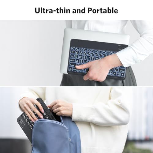 OMOTON Large Print Bluetooth Keyboard for iPad iPhone Windows Tablets - 7 - Color Backlit with Enlarged Keycaps, Rechargeable Wireless Keyboard for iPad 10th/9/8/7, iPad Pro Air Mini etc (Black) - color: Black