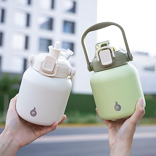BJPKPK Insulated Water Bottles with Straw, 20 oz Cute Water Bottles with Handle, BPA Free Stainless Steel Metal Jug, Easy Carry Flasks for Men & Women, White - color: 20 ozWhite, size: 20 Ounces
